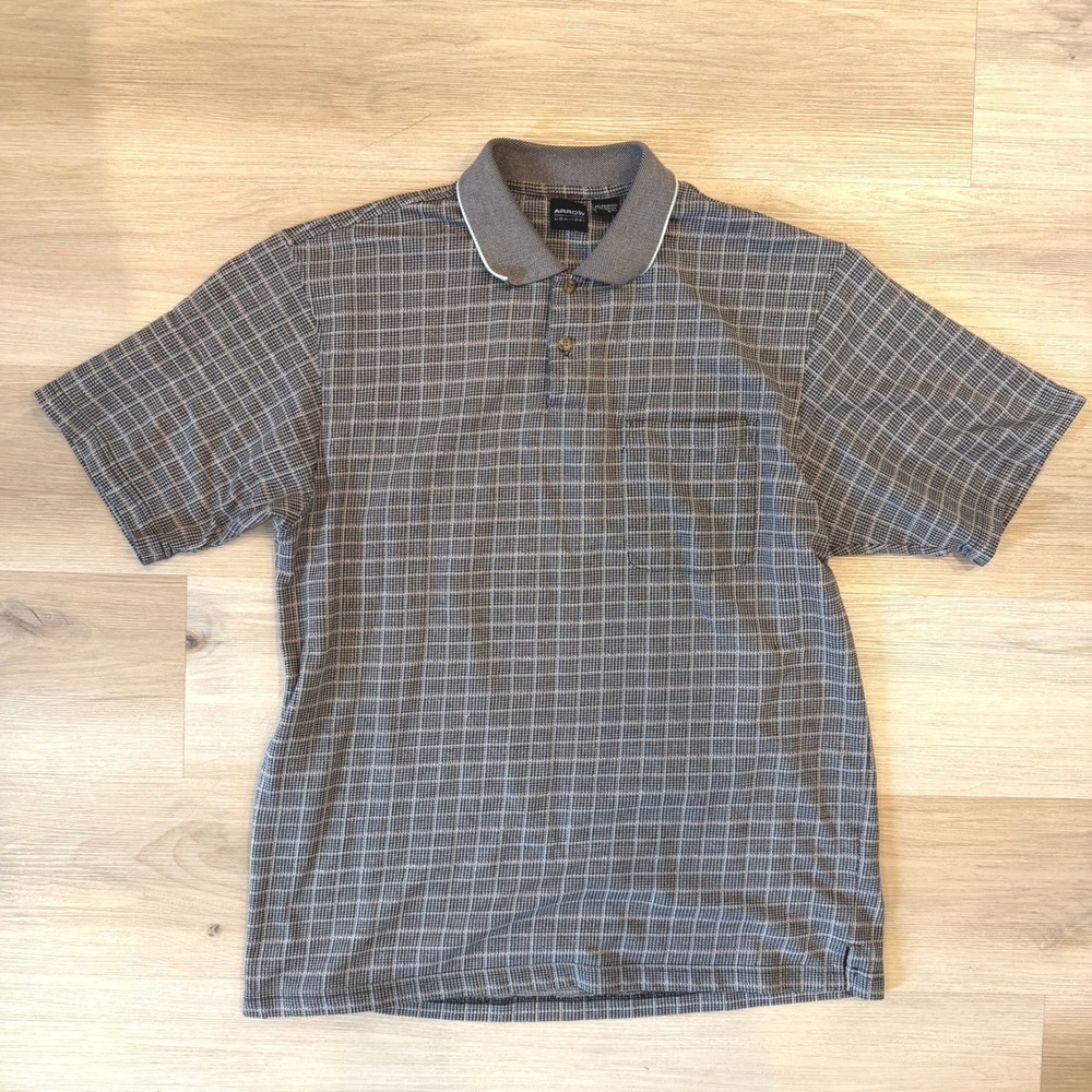 Short Sleeve Collard Shirt Brown Plaid Size Large , 90's Dad, Grandpa Core